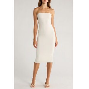 Reformation x Laura Harrier Etta Strapless Knit Bodycon Midi Dress Cream Lge NWT
